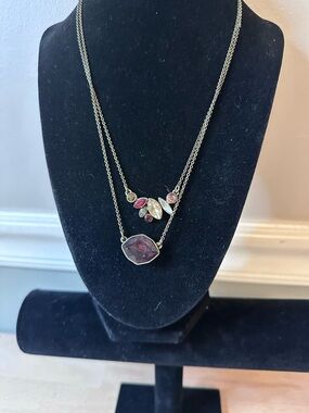 Gold-Tone Double Layer Necklace with Pink and Maroon Stones: Chloe & Isabel